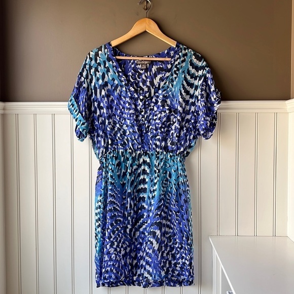 CHARLIE JADE Blue Silk Sheer Pop Over Swim Cover Up Size Small - Picture 11 of 11